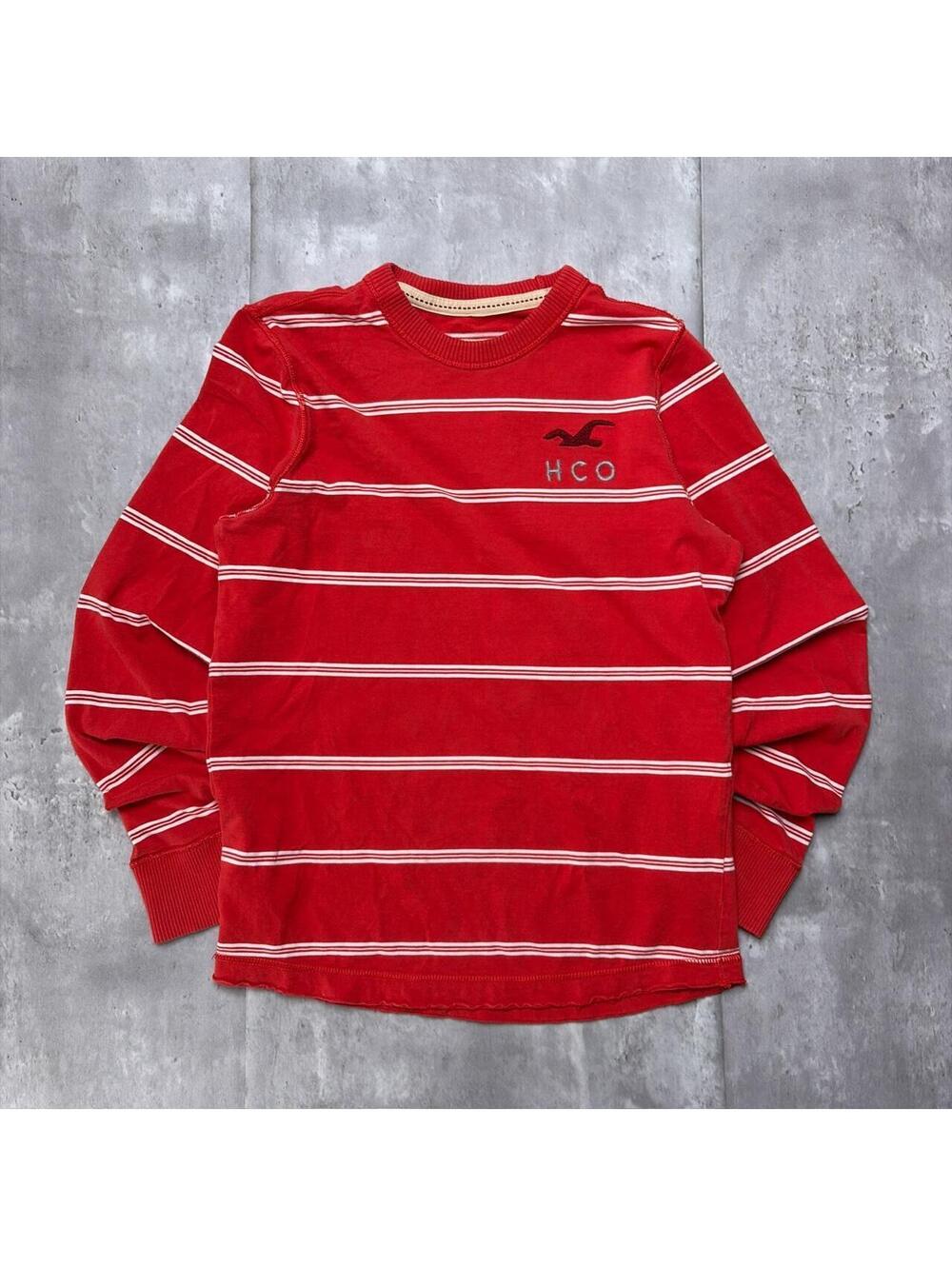 Y2K Red Hollister Surf Grunge Striped Long Sleeve Shirt